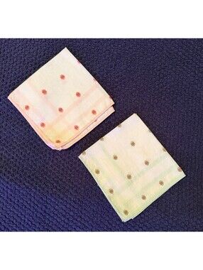 Pink & Green White Cotton Classic Handkerchief Set, 2 Pieces
